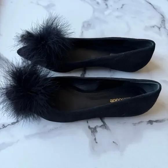 Larroude Lee Black Suede Pom Pom Flats Size 6.5 - Picture 5 of 8